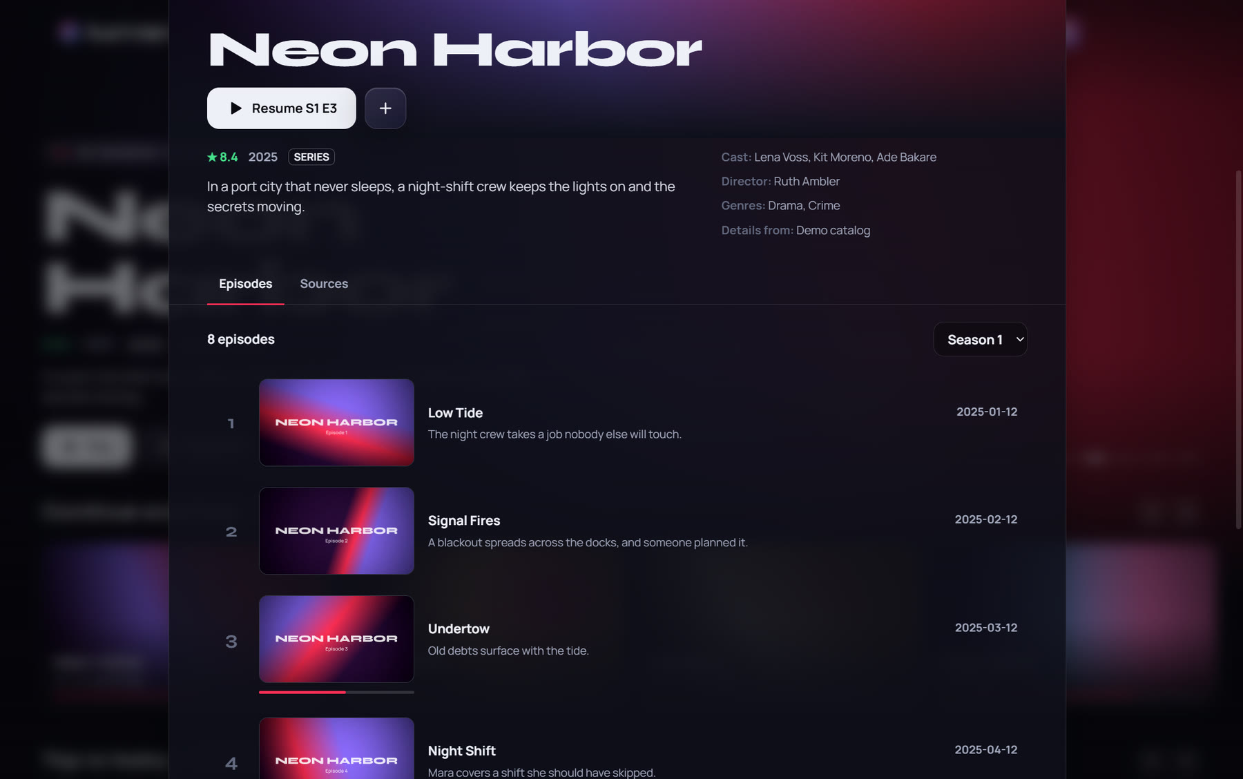 The episodes list